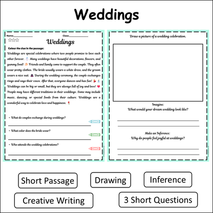 Weddings | Short Reading Comprehension Creative Worksheet