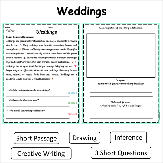 Weddings | Short Reading Comprehension Creative Worksheet