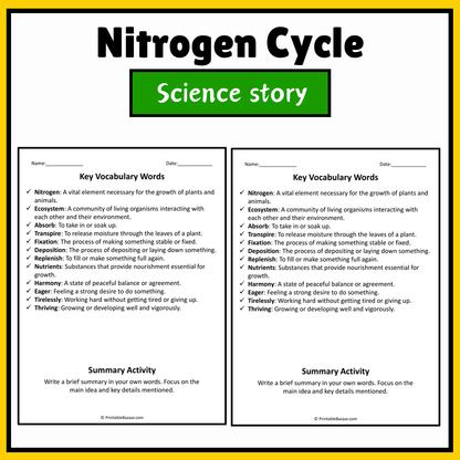 Nitrogen Cycle | Science Story Reading Comprehension Activity