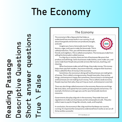The Economy | Reading Comprehension Passage Printable Worksheet