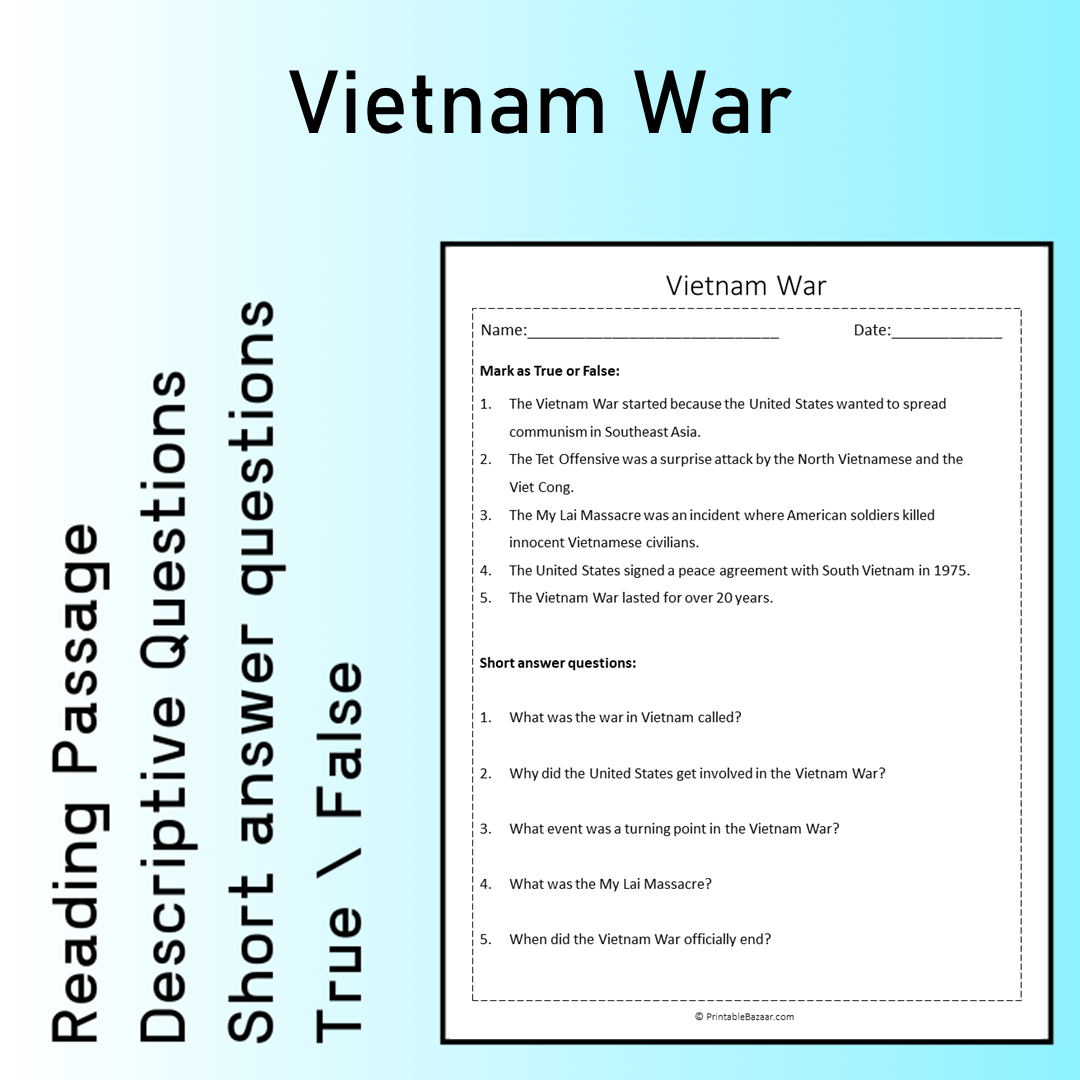 Vietnam War | Reading Comprehension Passage Printable Worksheet