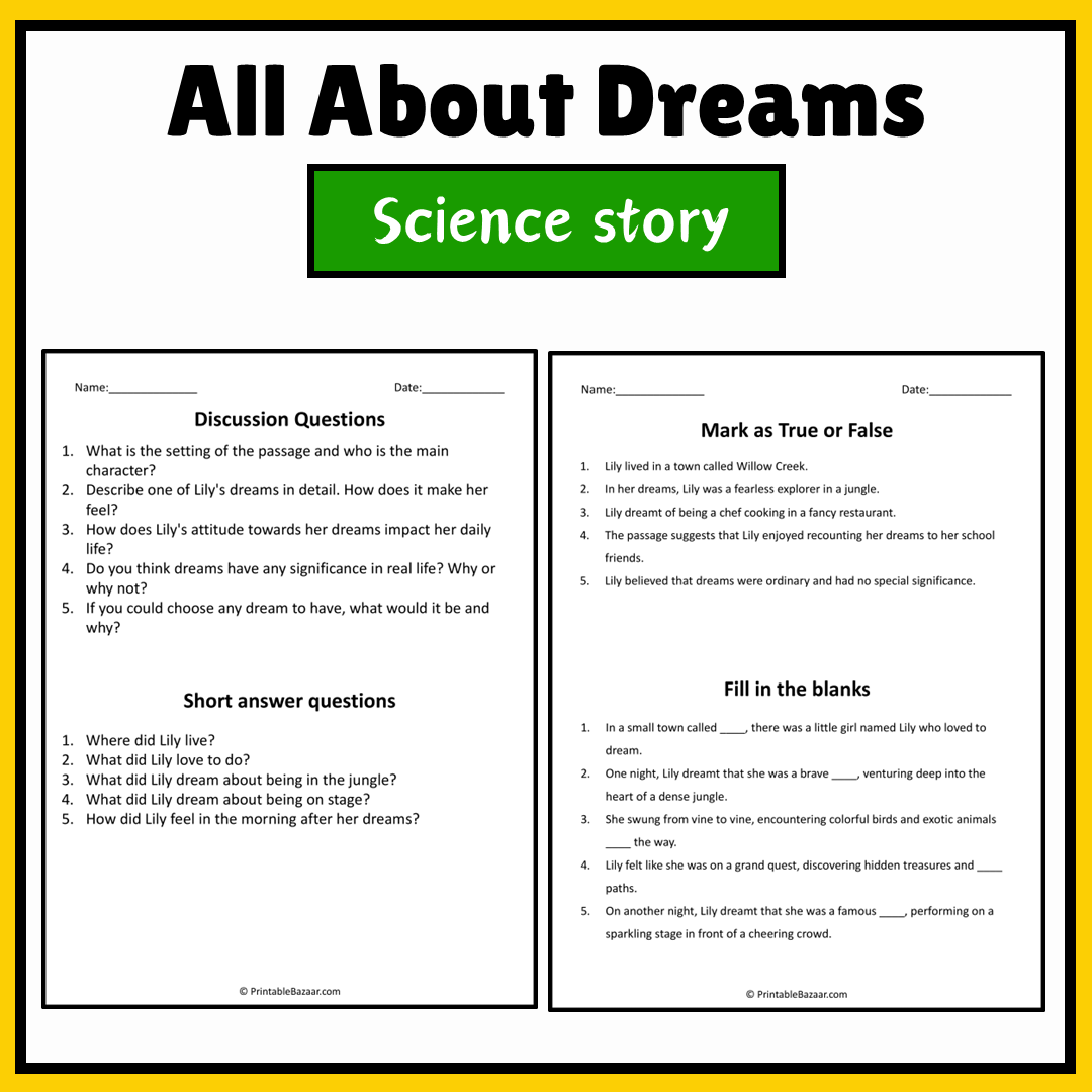 All About Dreams | Science Story Reading Comprehension Activity
