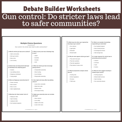 Gun control: Do stricter laws lead to safer communities? | Favour and Against Worksheet Printable Activity