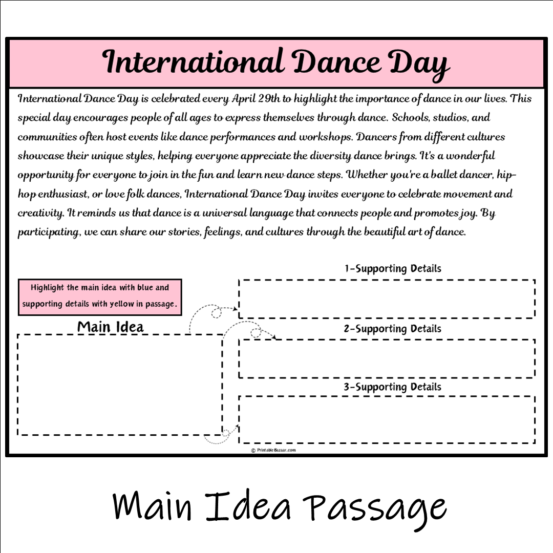 International Dance Day | Main Idea and Supporting Details Reading Passage and Questions
