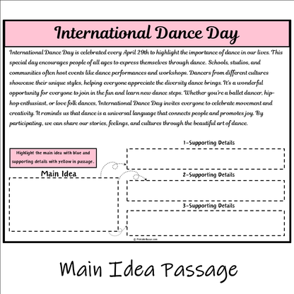 International Dance Day | Main Idea and Supporting Details Reading Passage and Questions