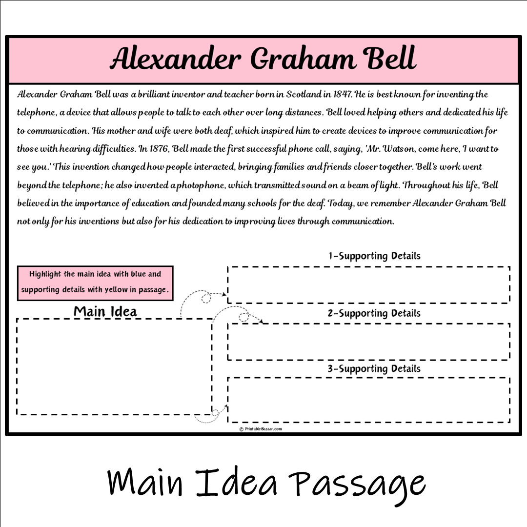 Alexander Graham Bell | Main Idea and Supporting Details Reading Passage and Questions