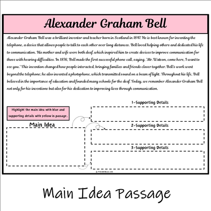 Alexander Graham Bell | Main Idea and Supporting Details Reading Passage and Questions