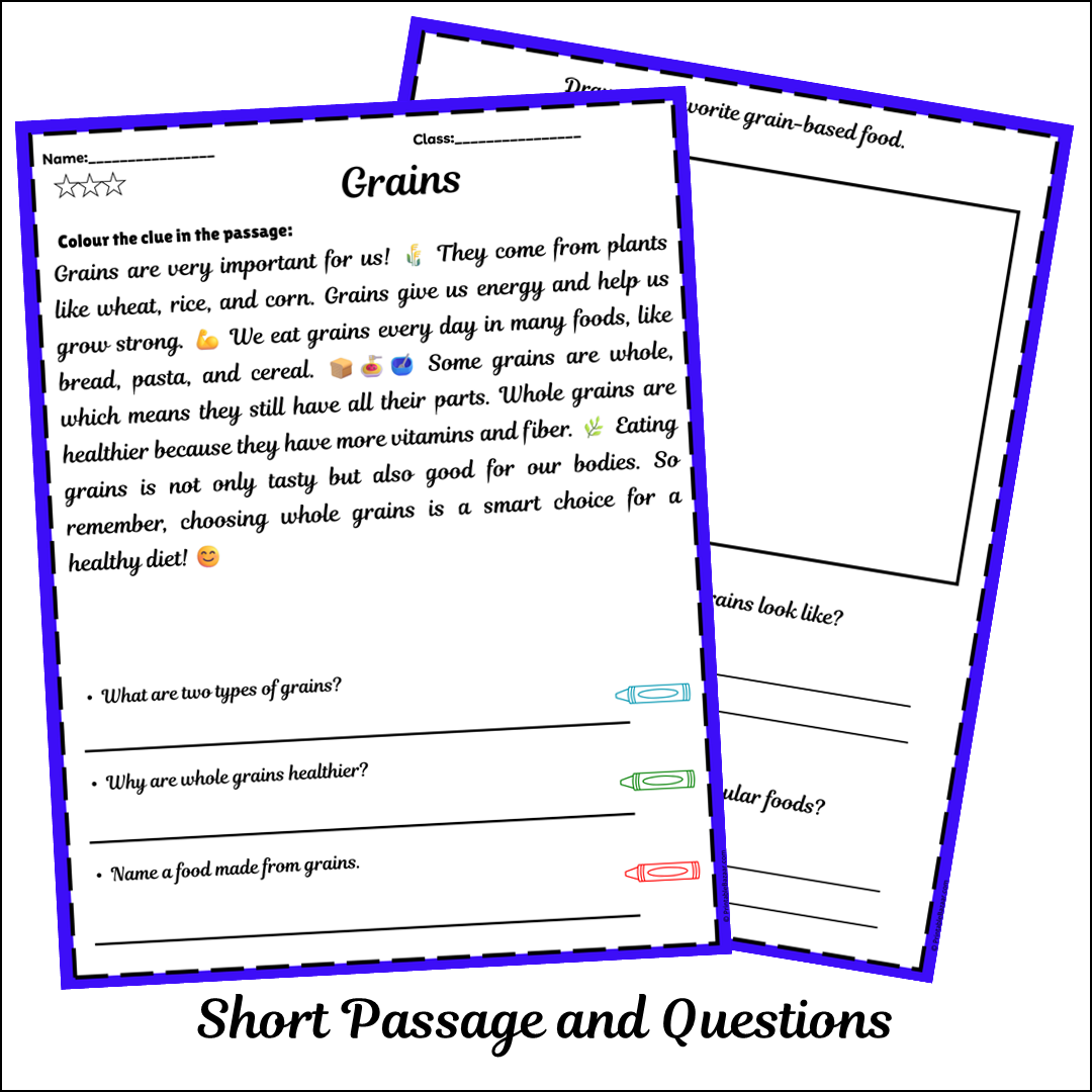 Grains | Short Reading Comprehension Creative Worksheet