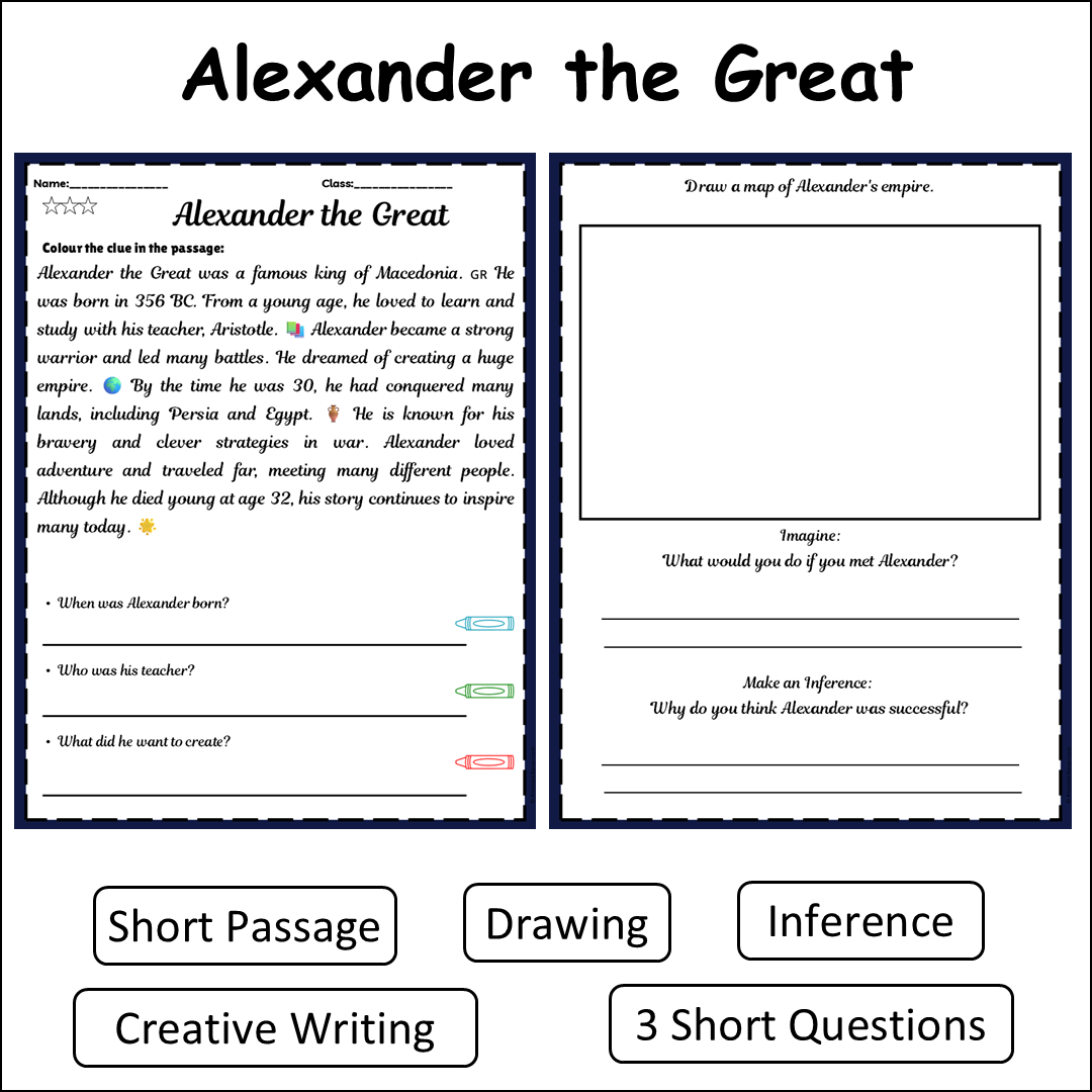 Alexander the Great | Short Reading Comprehension Creative Worksheet