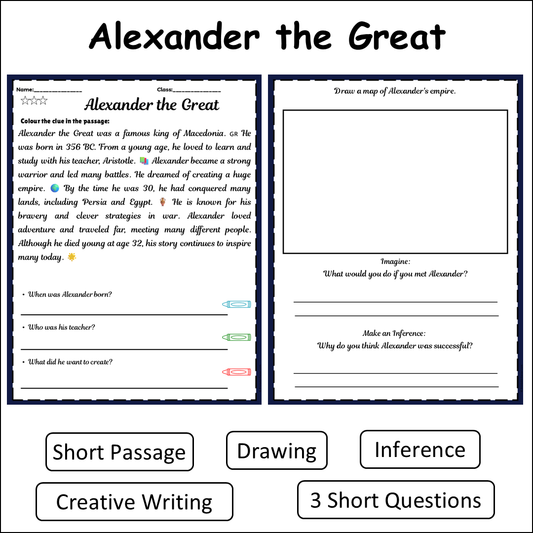 Alexander the Great | Short Reading Comprehension Creative Worksheet