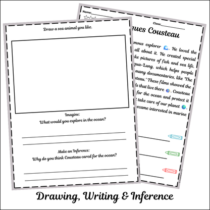 Jacques Cousteau | Short Reading Comprehension Creative Worksheet