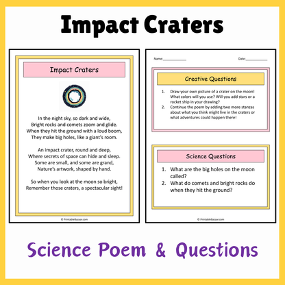 Impact Craters | Science Poem Reading Comprehension Activity