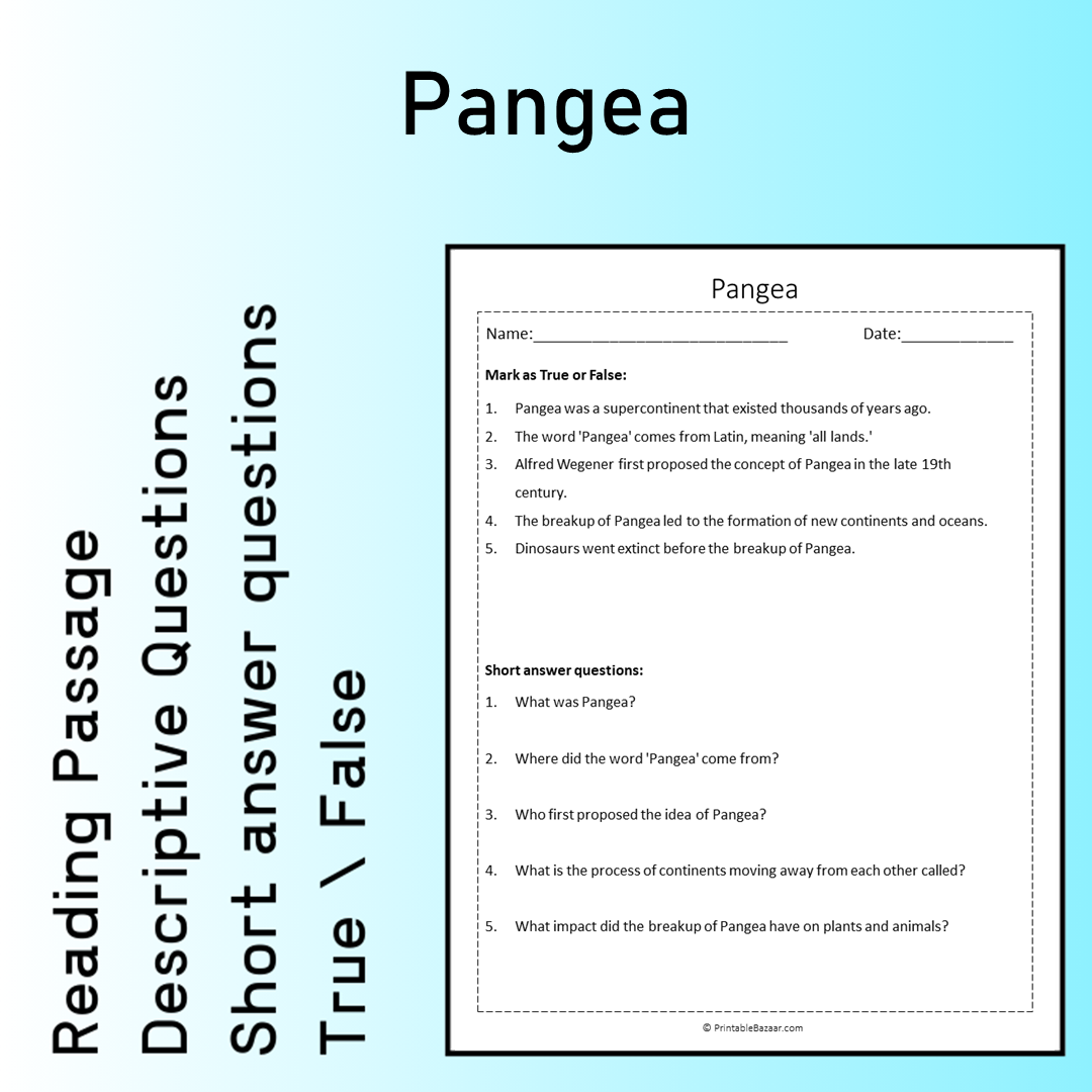 Pangea | Reading Comprehension Passage Printable Worksheet
