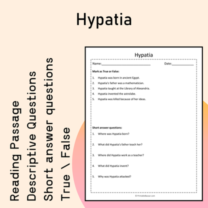 Hypatia | Reading Comprehension Passage Printable Activity