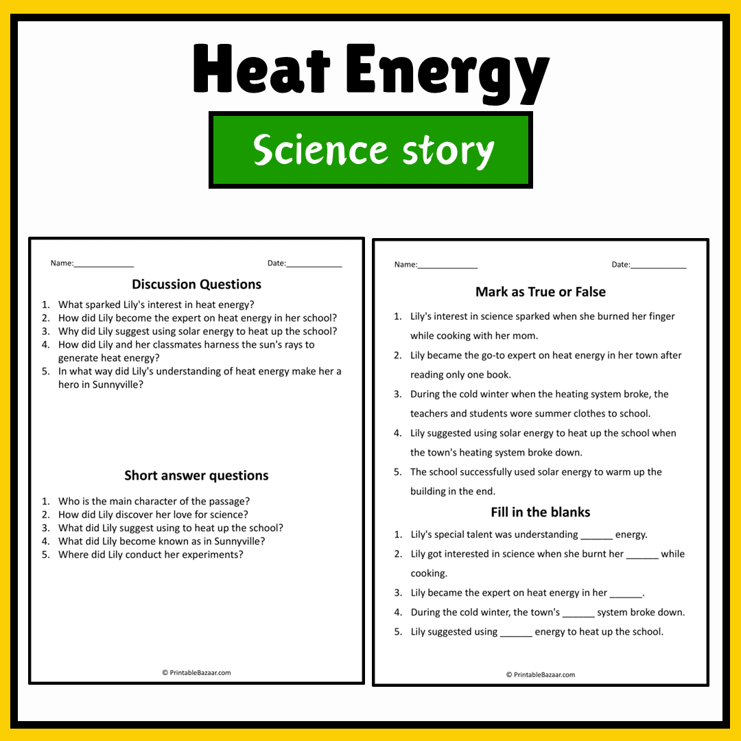 Heat Energy | Science Story Reading Comprehension Activity