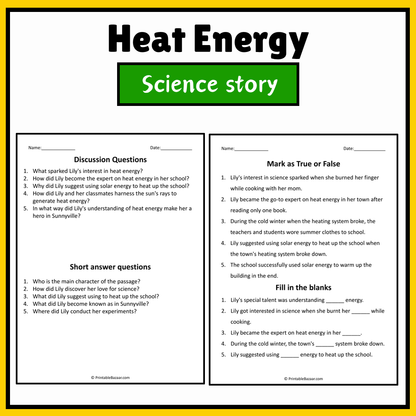 Heat Energy | Science Story Reading Comprehension Activity