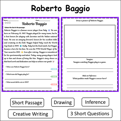 Roberto Baggio | Short Reading Comprehension Creative Worksheet