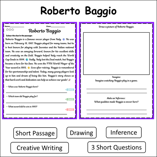 Roberto Baggio | Short Reading Comprehension Creative Worksheet