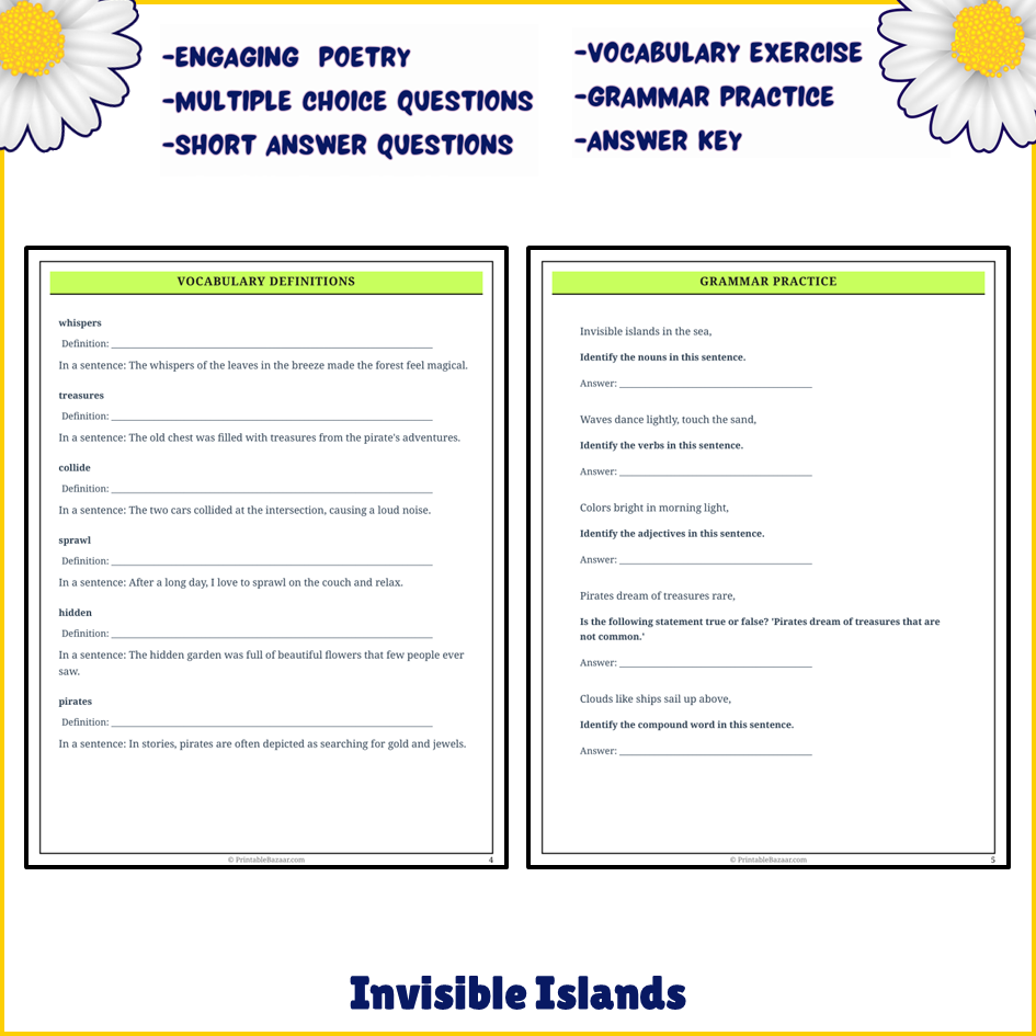 Invisible Islands | Poem Grammar Worksheet Printable Activity