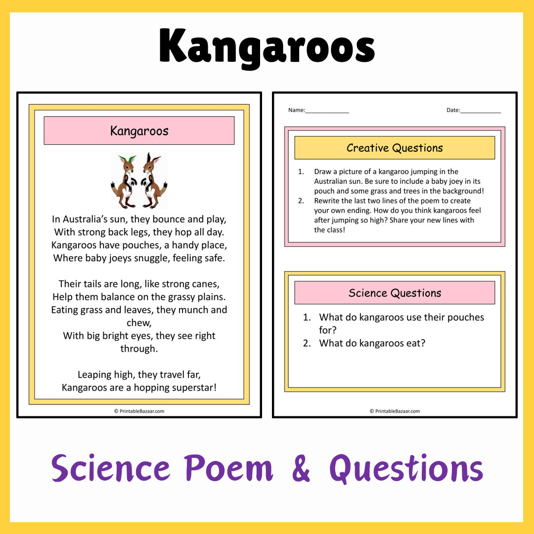 Kangaroos | Science Poem Reading Comprehension Activity