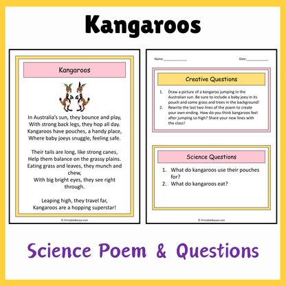 Kangaroos | Science Poem Reading Comprehension Activity