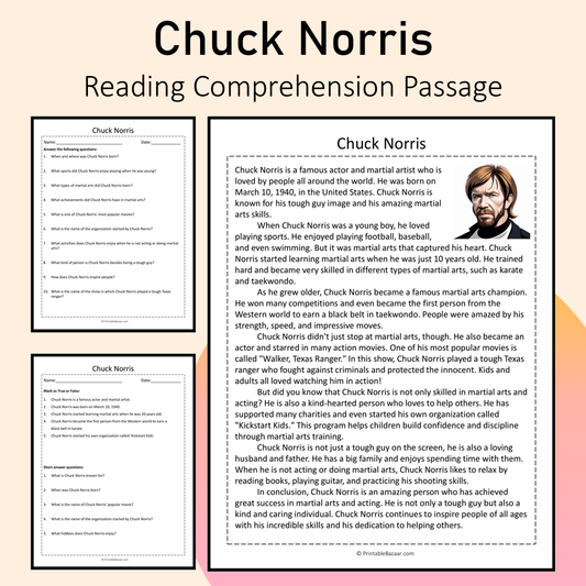 Chuck Norris | Reading Comprehension Passage Printable Activity