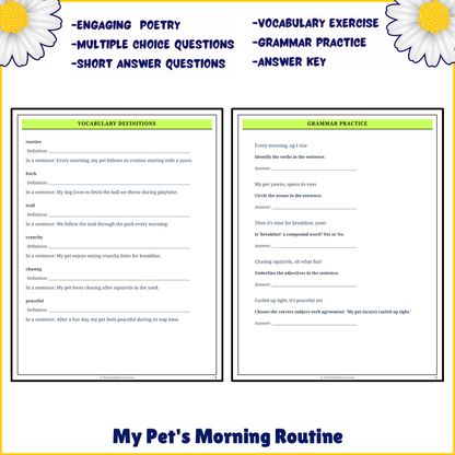 My Pet's Morning Routine | Poem Grammar Worksheet Printable Activity