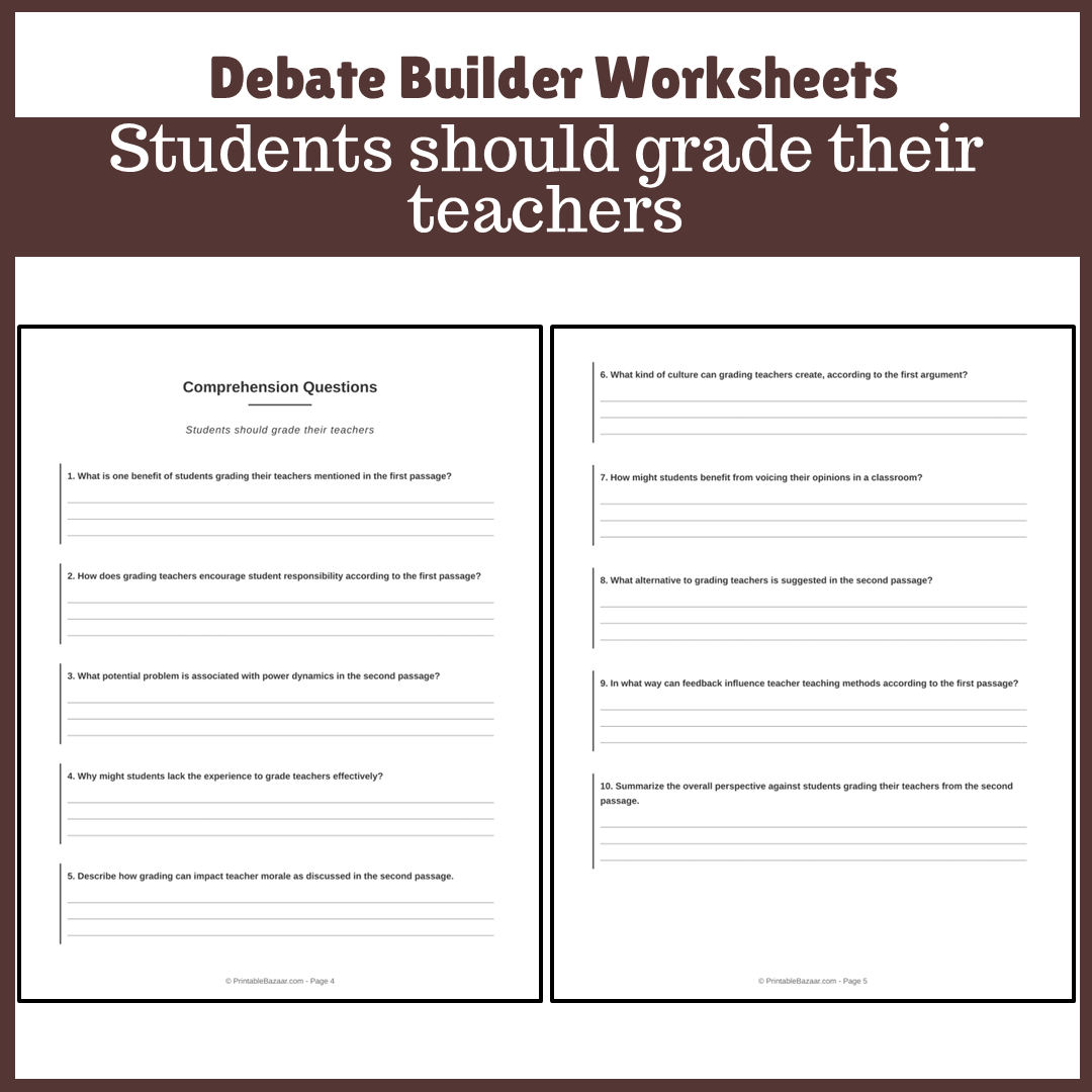 Students should grade their teachers | Favour and Against Worksheet Printable Activity