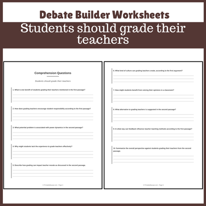 Students should grade their teachers | Favour and Against Worksheet Printable Activity