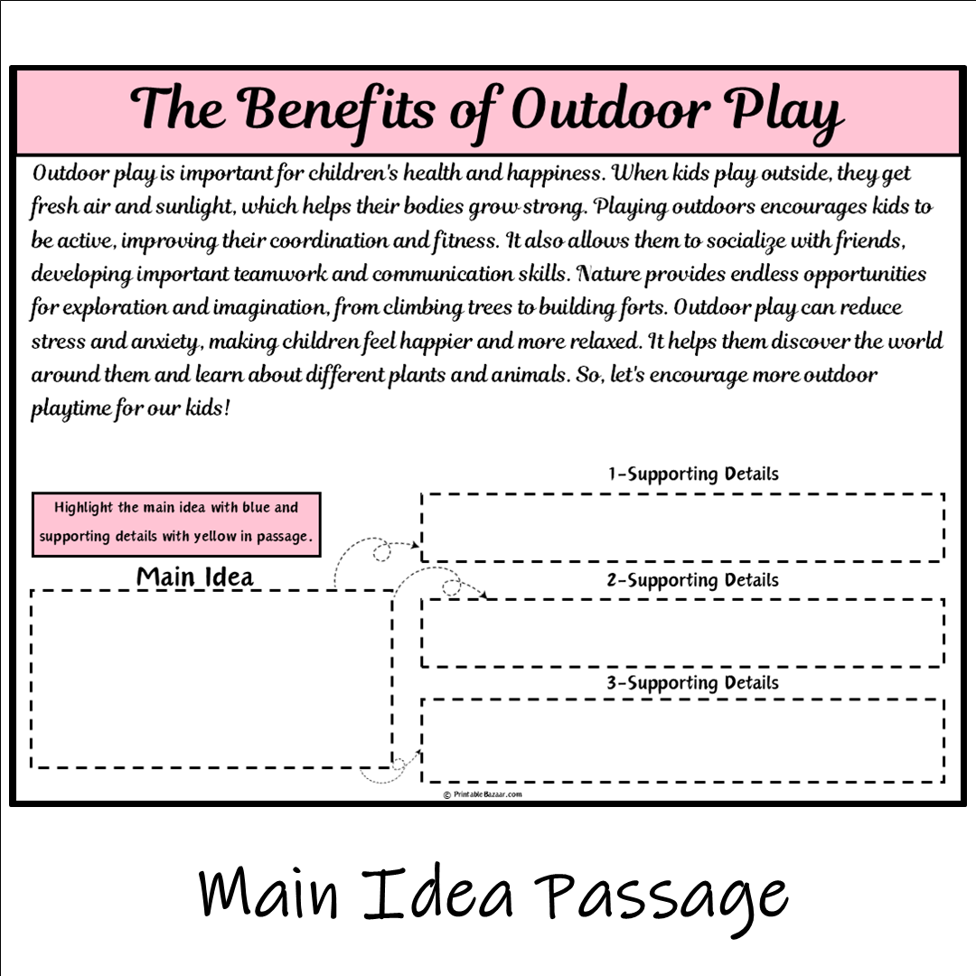 The Benefits of Outdoor Play | Main Idea and Supporting Details Reading Passage and Questions