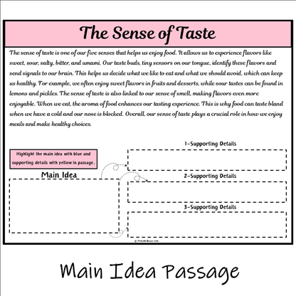 The Sense of Taste | Main Idea and Supporting Details Reading Passage and Questions