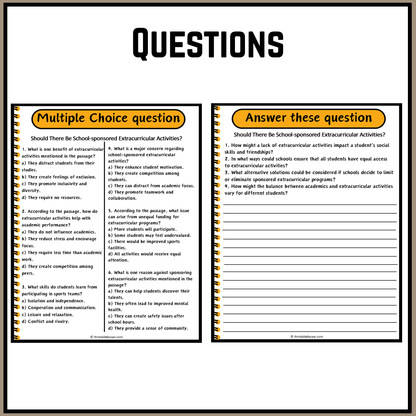 Should There Be School-sponsored Extracurricular Activities? | Debate Case Study Worksheet