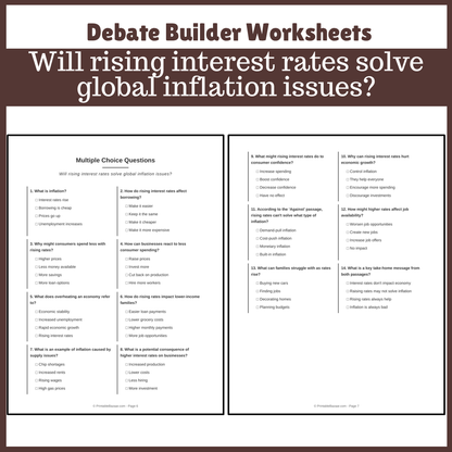 Will rising interest rates solve global inflation issues? | Favour and Against Worksheet Printable Activity