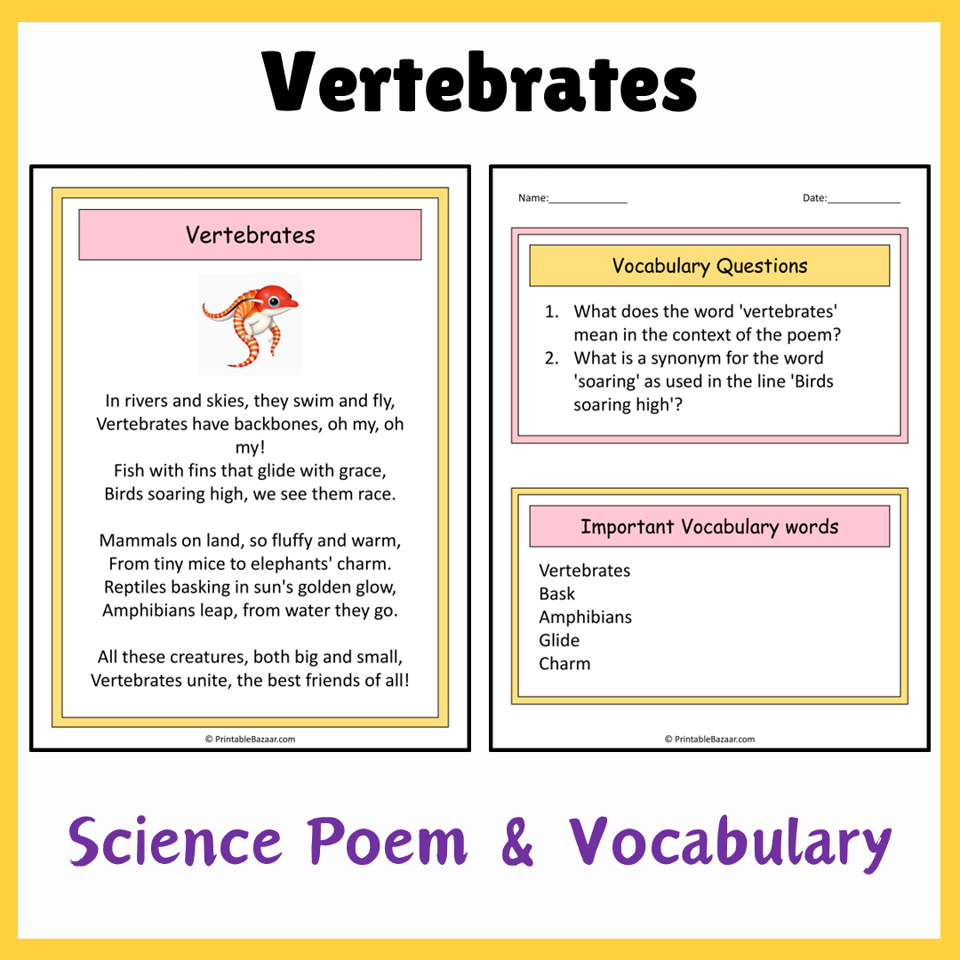 Vertebrates | Science Poem Reading Comprehension Activity