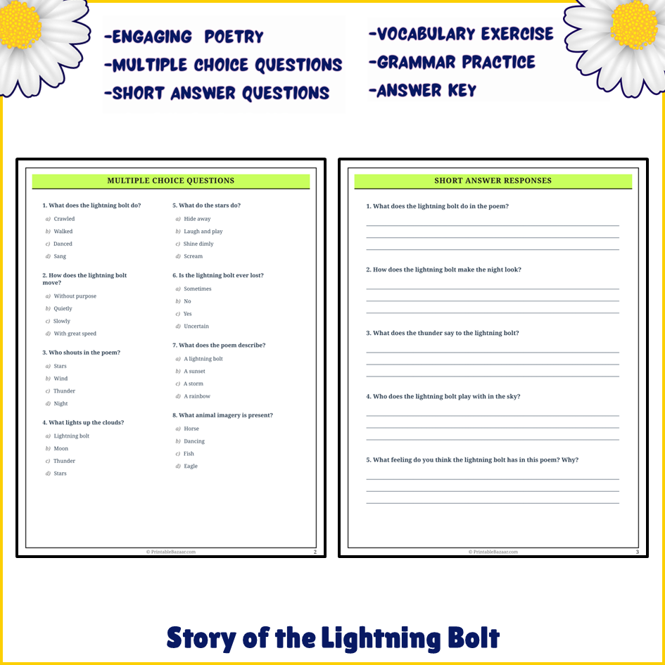 Story of the Lightning Bolt | Poem Grammar Worksheet Printable Activity