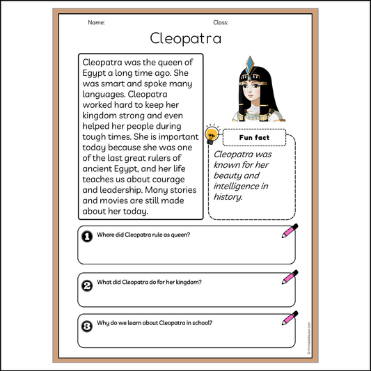 Cleopatra | Reading Passage Comprehension Questions Writing Facts Worksheet