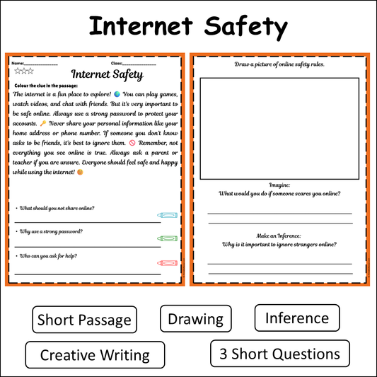 Internet Safety | Short Reading Comprehension Creative Worksheet