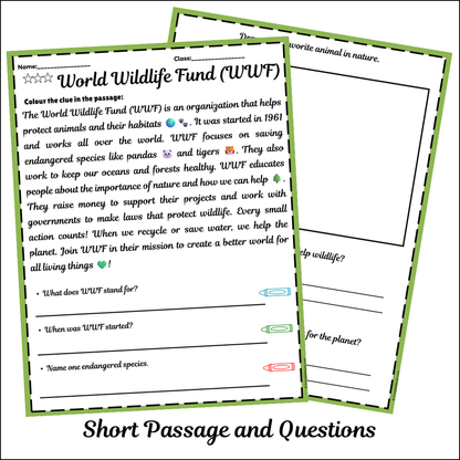 World Wildlife Fund (WWF) | Short Reading Comprehension Creative Worksheet