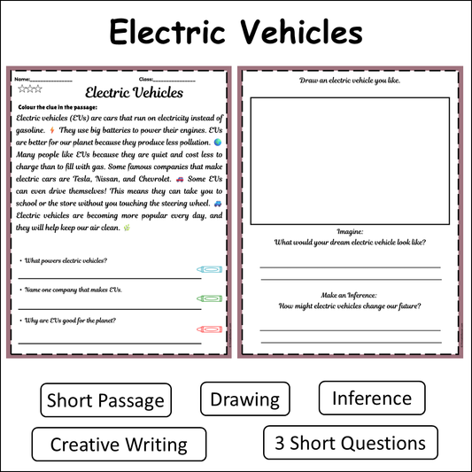Electric Vehicles | Short Reading Comprehension Creative Worksheet