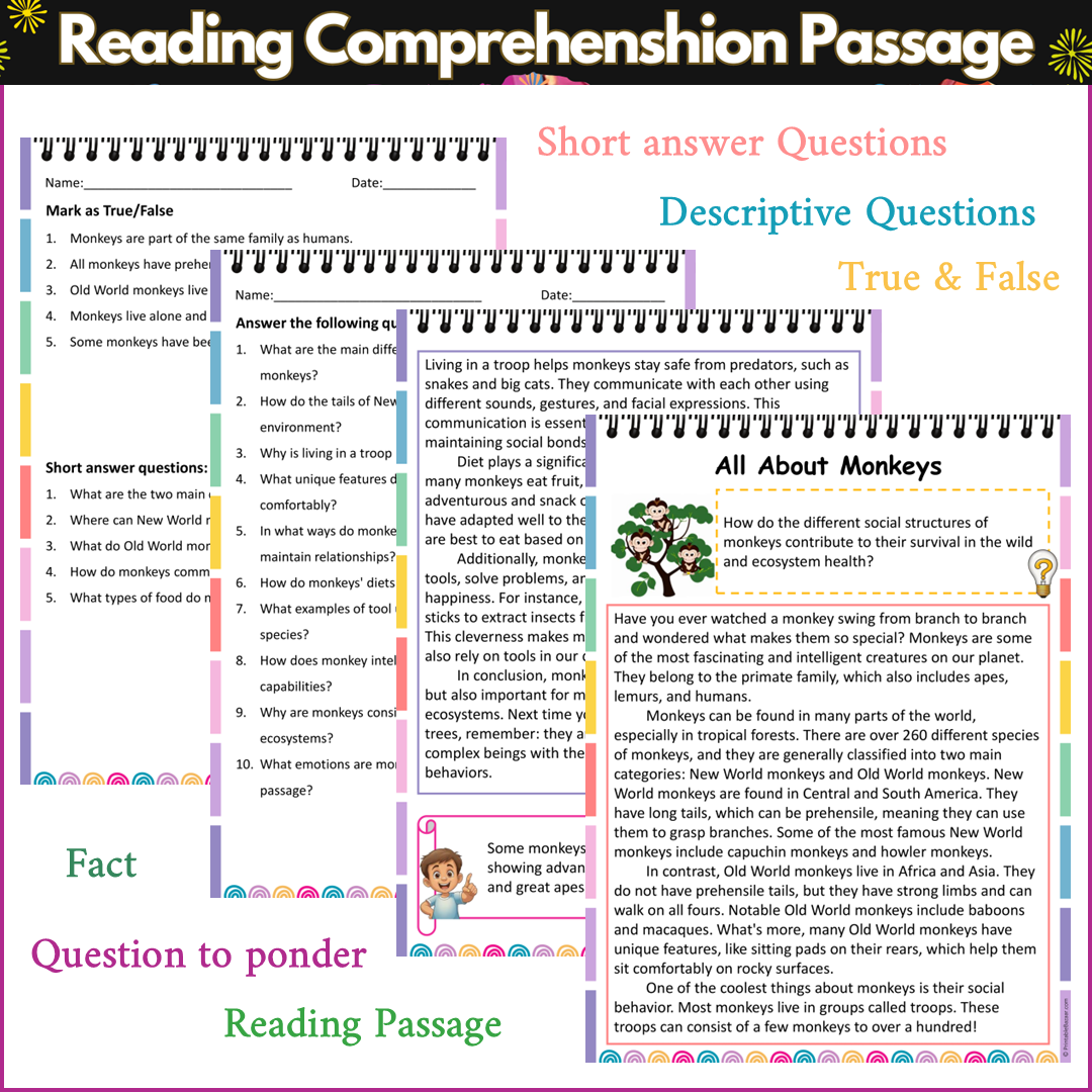 All About Monkeys | Reading Comprehension Passage and Questions