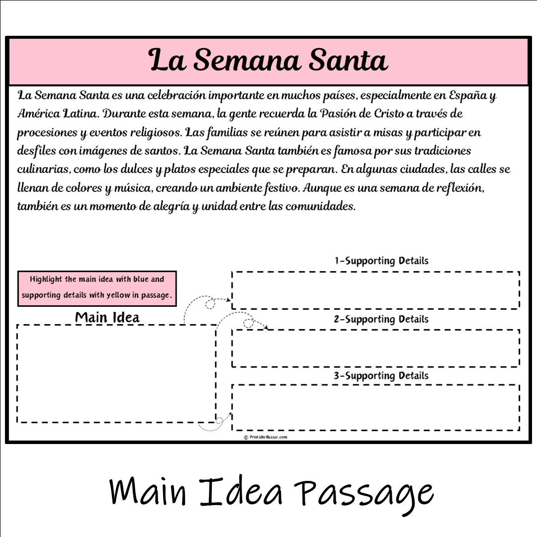 La Semana Santa | Main Idea and Supporting Details Reading Passage and Questions