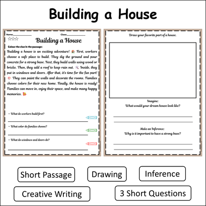 Building a House | Short Reading Comprehension Creative Worksheet