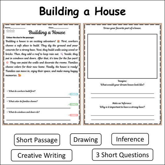 Building a House | Short Reading Comprehension Creative Worksheet