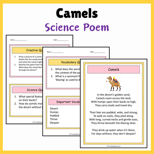 Camels | Science Poem Reading Comprehension Activity