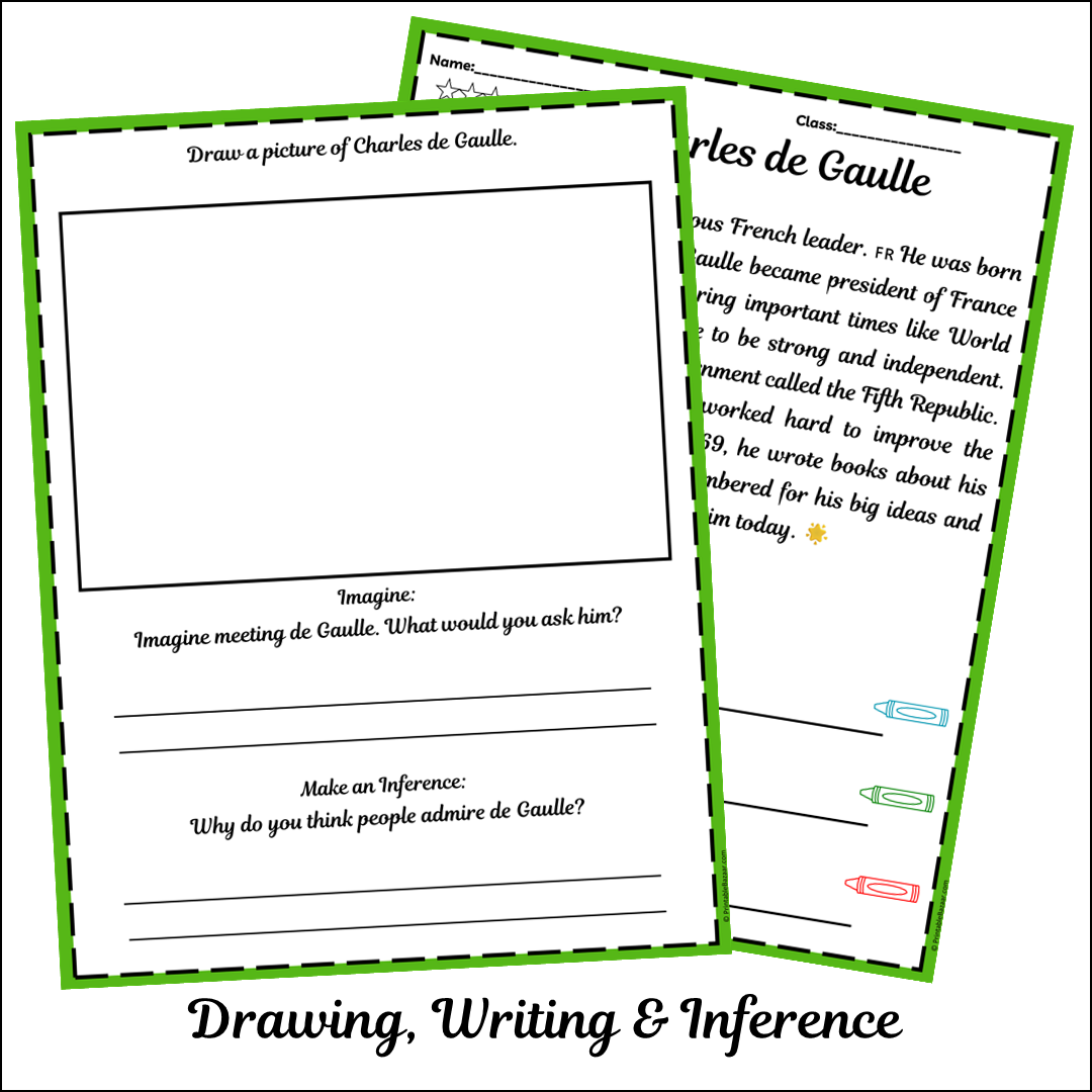 Charles de Gaulle | Short Reading Comprehension Creative Worksheet