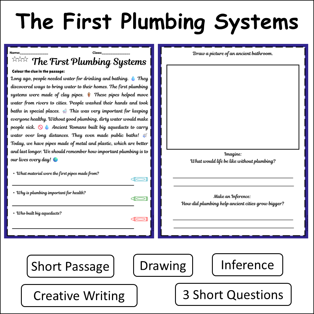 The First Plumbing Systems | Short Reading Comprehension Creative Worksheet