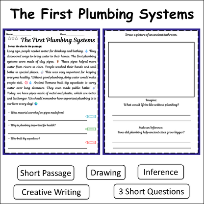 The First Plumbing Systems | Short Reading Comprehension Creative Worksheet