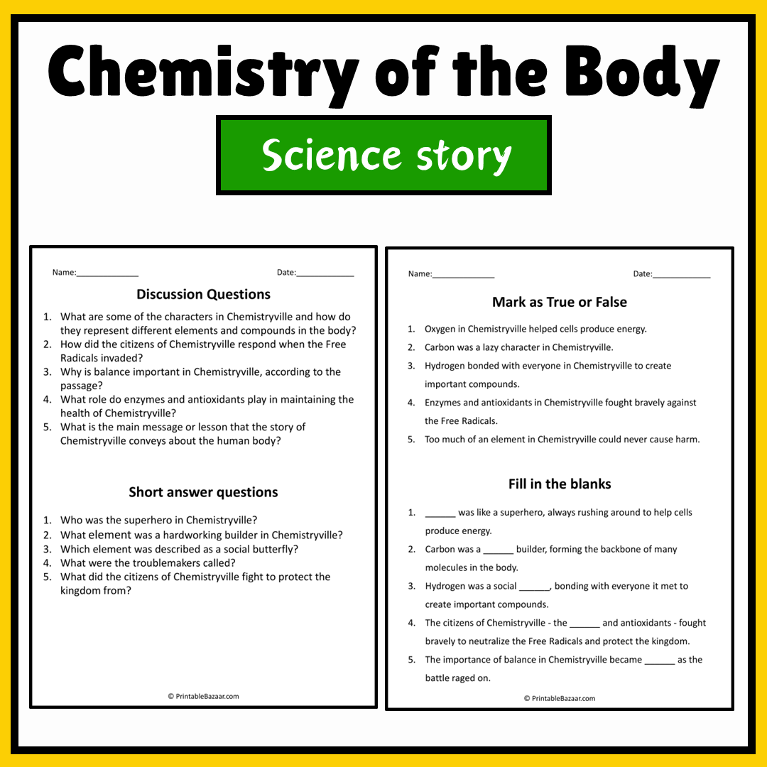 Chemistry of the Body | Science Story Reading Comprehension Activity