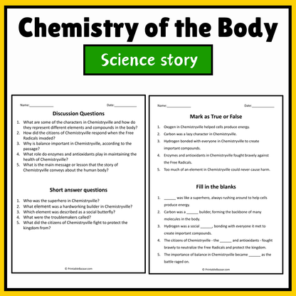 Chemistry of the Body | Science Story Reading Comprehension Activity
