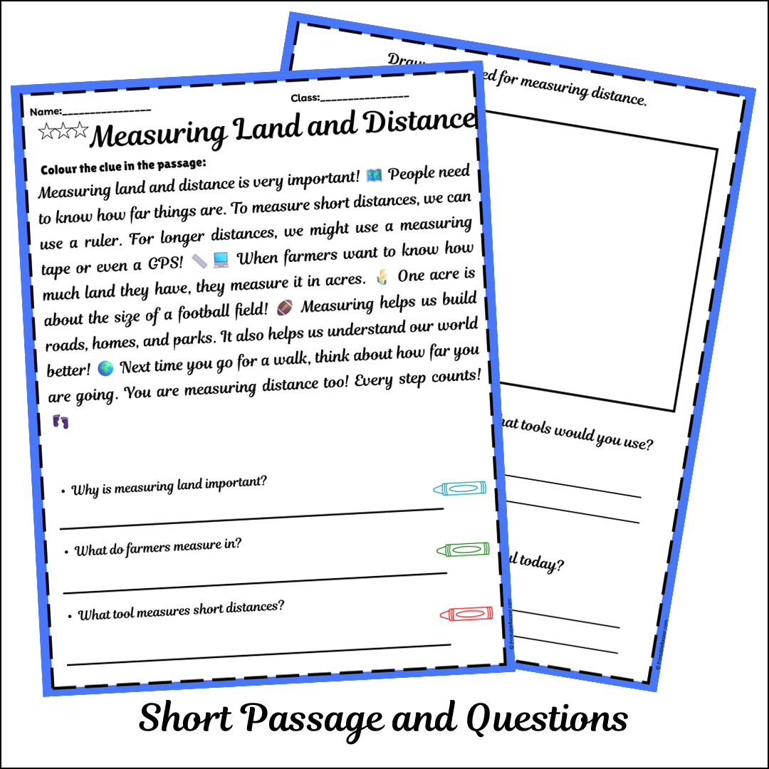 Measuring Land and Distance | Short Reading Comprehension Creative Worksheet